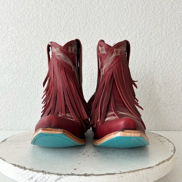 Lane SENITA FALLS Womens Cowboy Bootie 8 Red Fringe Western Short Cowgirl Boots - Picture 5 of 11